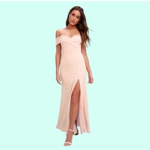 Lulu’s Song of Love Blush Off-the-Shoulder Dress